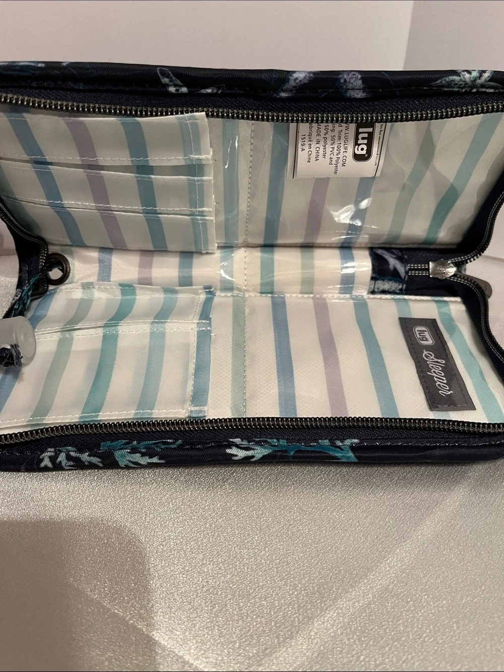 LUG - Trolley Cosmetic Case & Sleeper Brush Holder Combo- Stars and Shells Navy